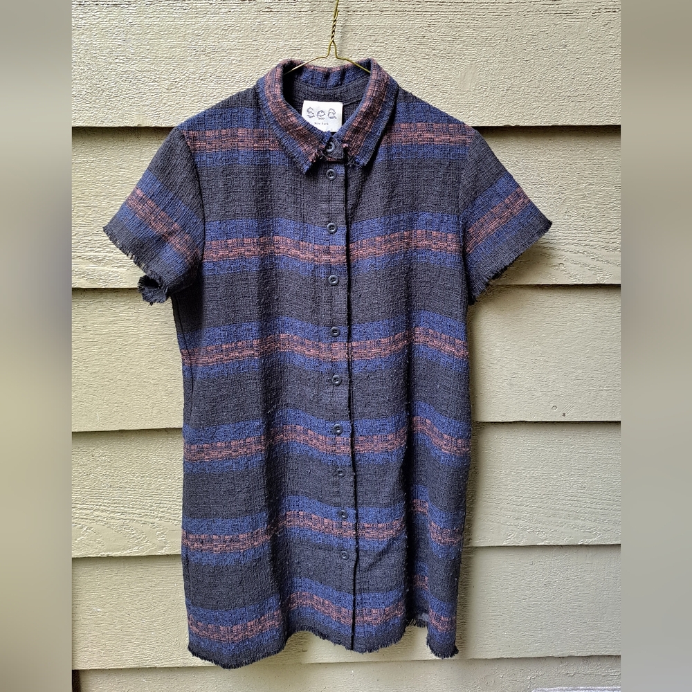 NEW Sea New York Button Down Short Sleeve Linen Blend Dress - 2